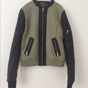 Faux Leather Lined Jacket with Light Green Bodice